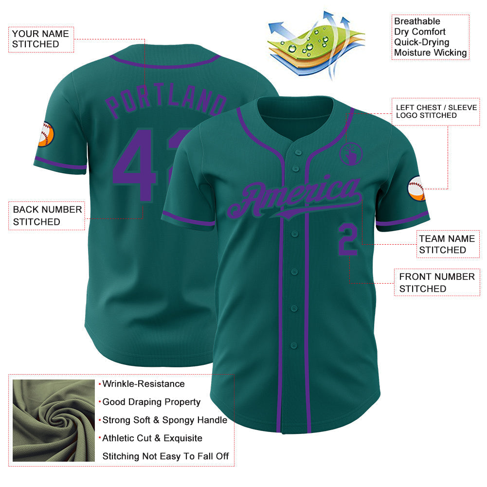 Custom Teal Purple Authentic Baseball Jersey baseball jersey product view 3