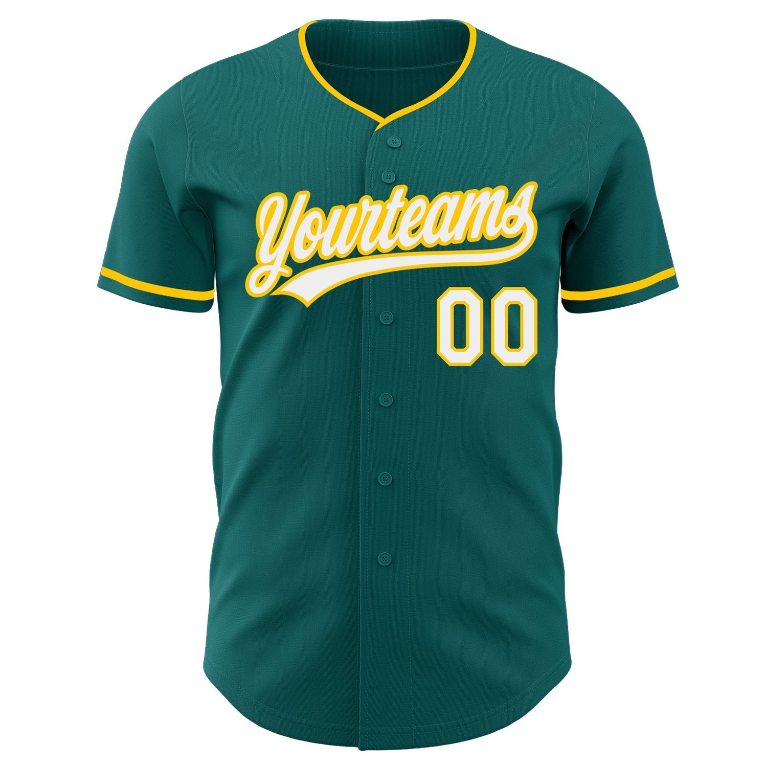 Custom Teal White-Yellow Authentic Baseball Jersey baseball jersey product view 2
