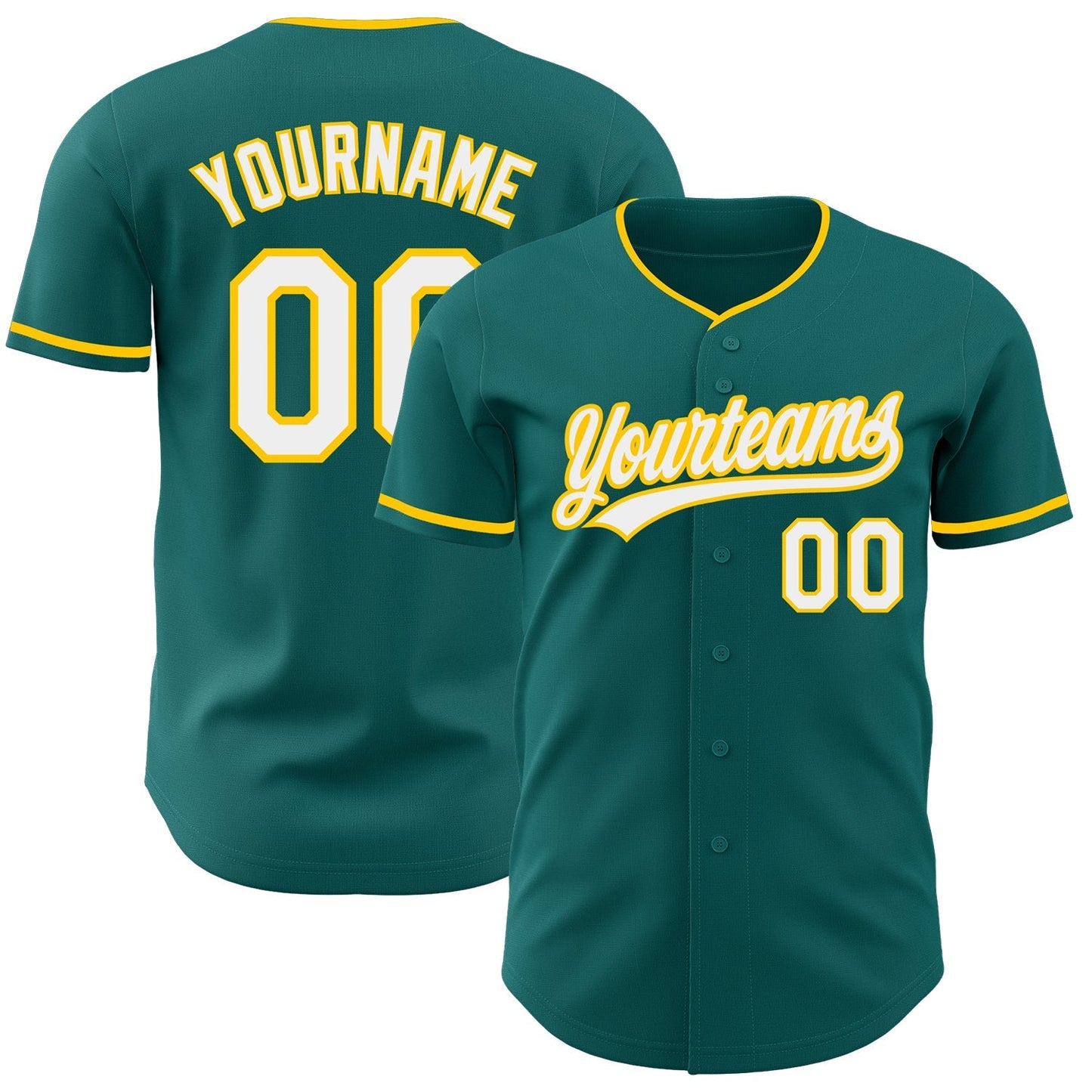 Custom Teal White-Yellow Authentic Baseball Jersey baseball jersey product view 1