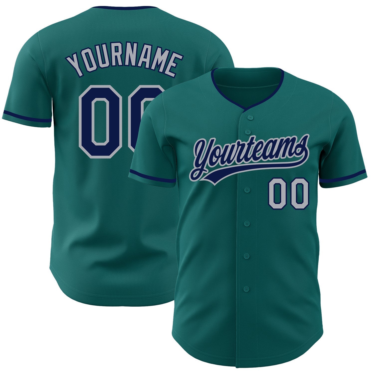 Custom Teal Navy-Gray Authentic Baseball Jersey baseball jersey product view 1