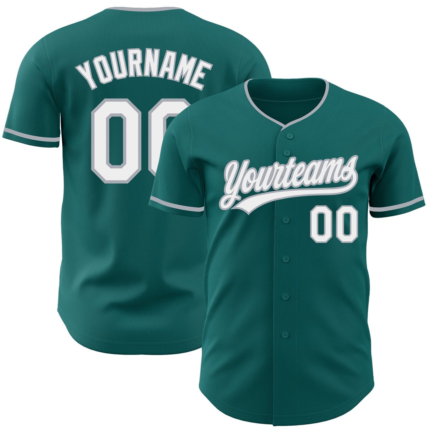 Custom Teal White-Gray Authentic Baseball Jersey baseball jersey product view 1