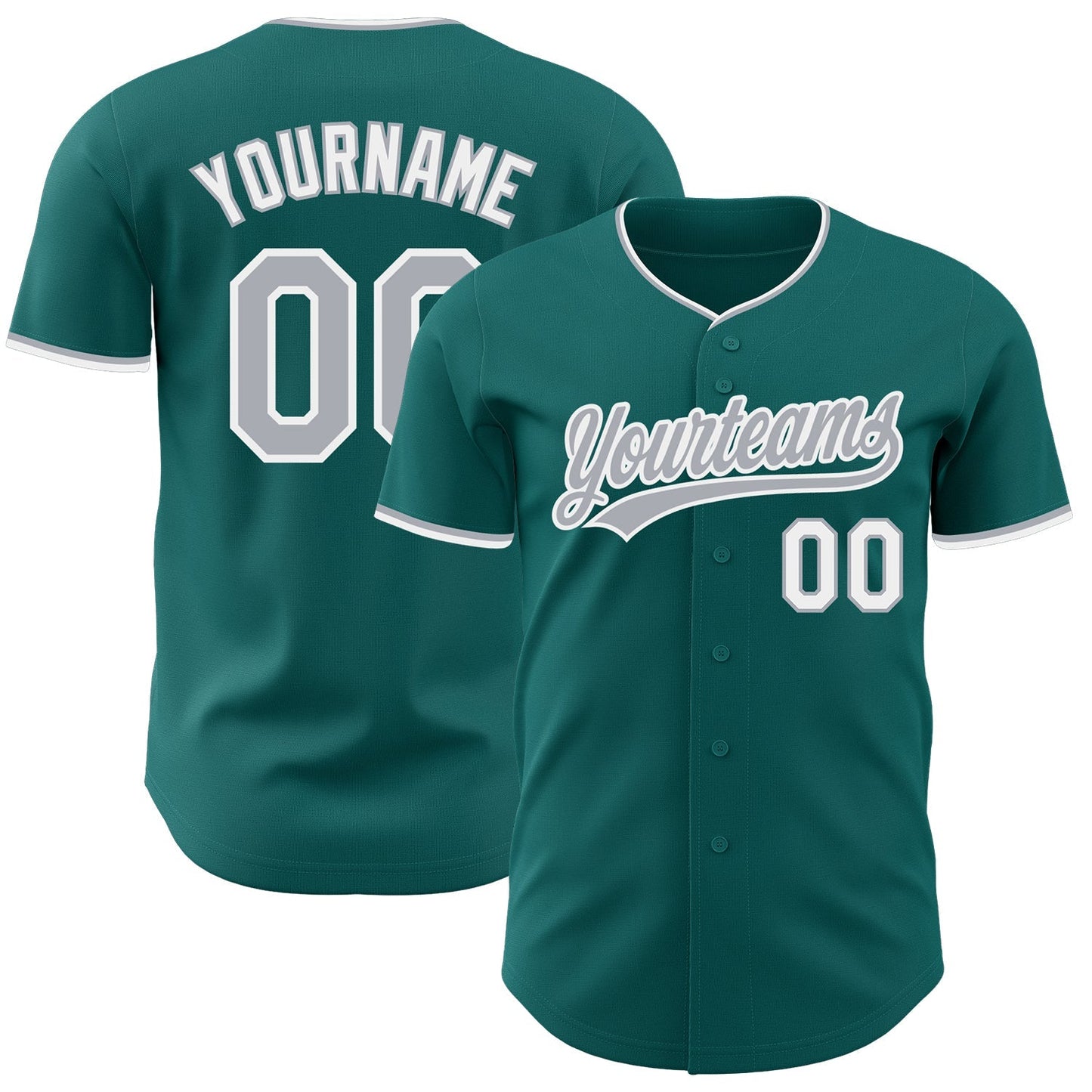 Custom Teal Gray-White Authentic Baseball Jersey baseball jersey product view 1