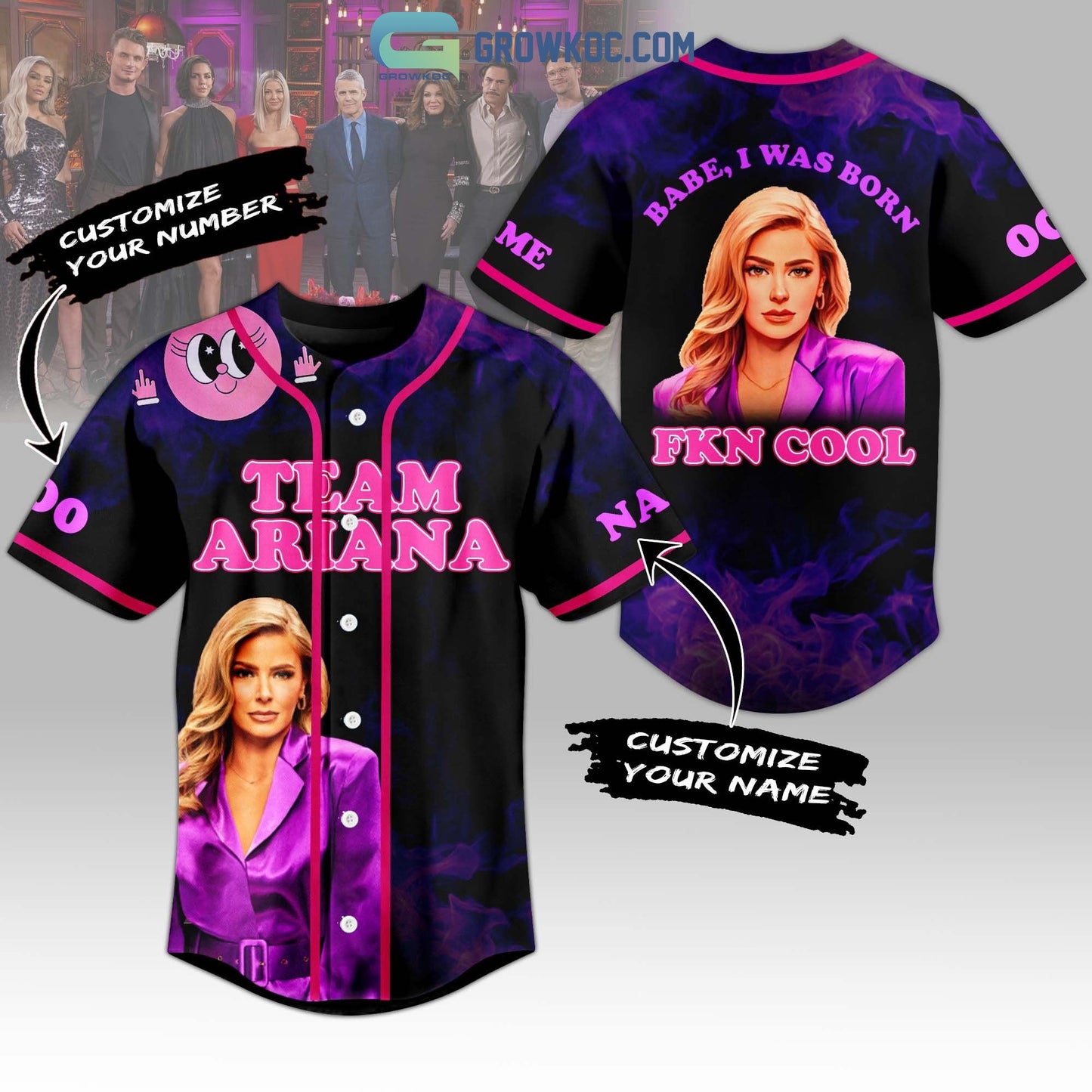 Team Ariana Babe I Was Born FKN Cool Personalized Baseball Jersey baseball jersey product view 1
