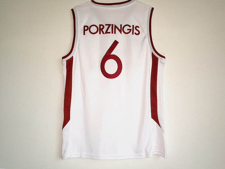Team Latvija #6 Kristaps Porzingis 6 # 2017 Team White Basketball Jersey basketball jersey product view 1
