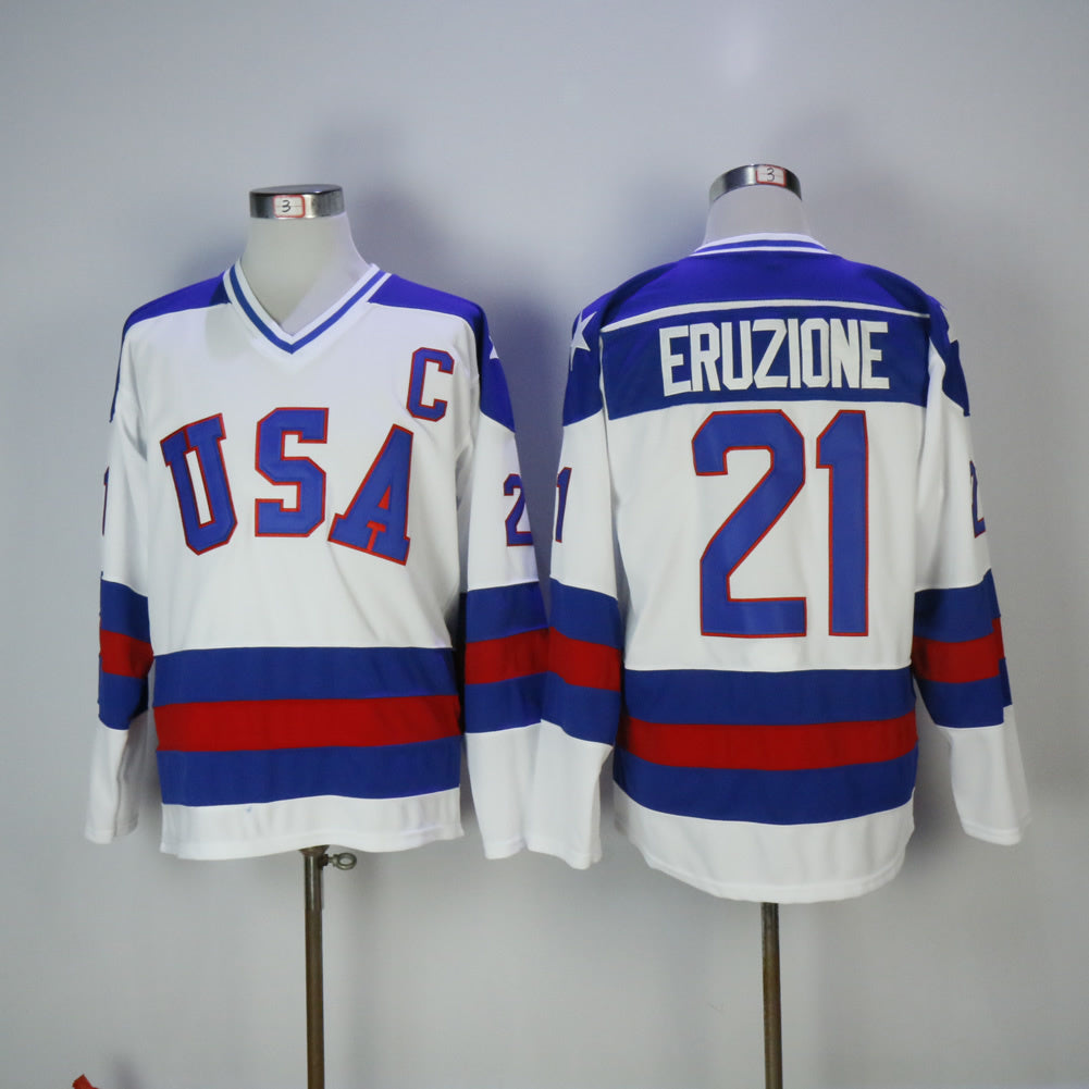Team USA 1980 #21 Mike Eruzione USA21 White Hockey Jersey hockey jersey product view 1