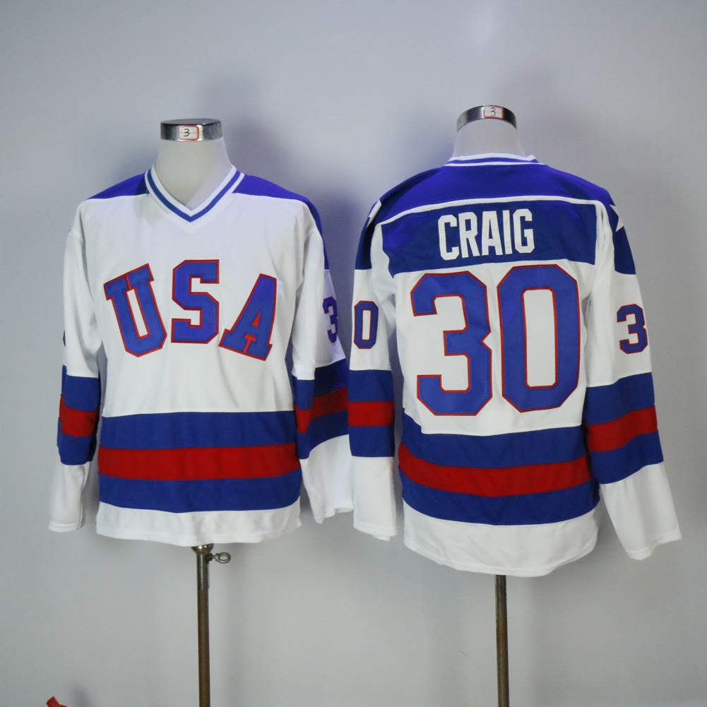 Team USA 1980 #30 Jim Craig USA30 White Hockey Jersey hockey jersey product view 1