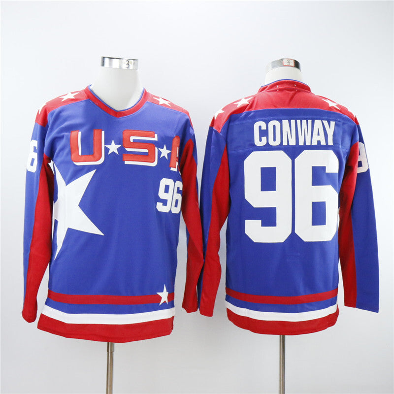 Team USA Mighty Ducks #96 Charlie Conway All-Star 96 Blue Hockey Jersey hockey jersey product view 1