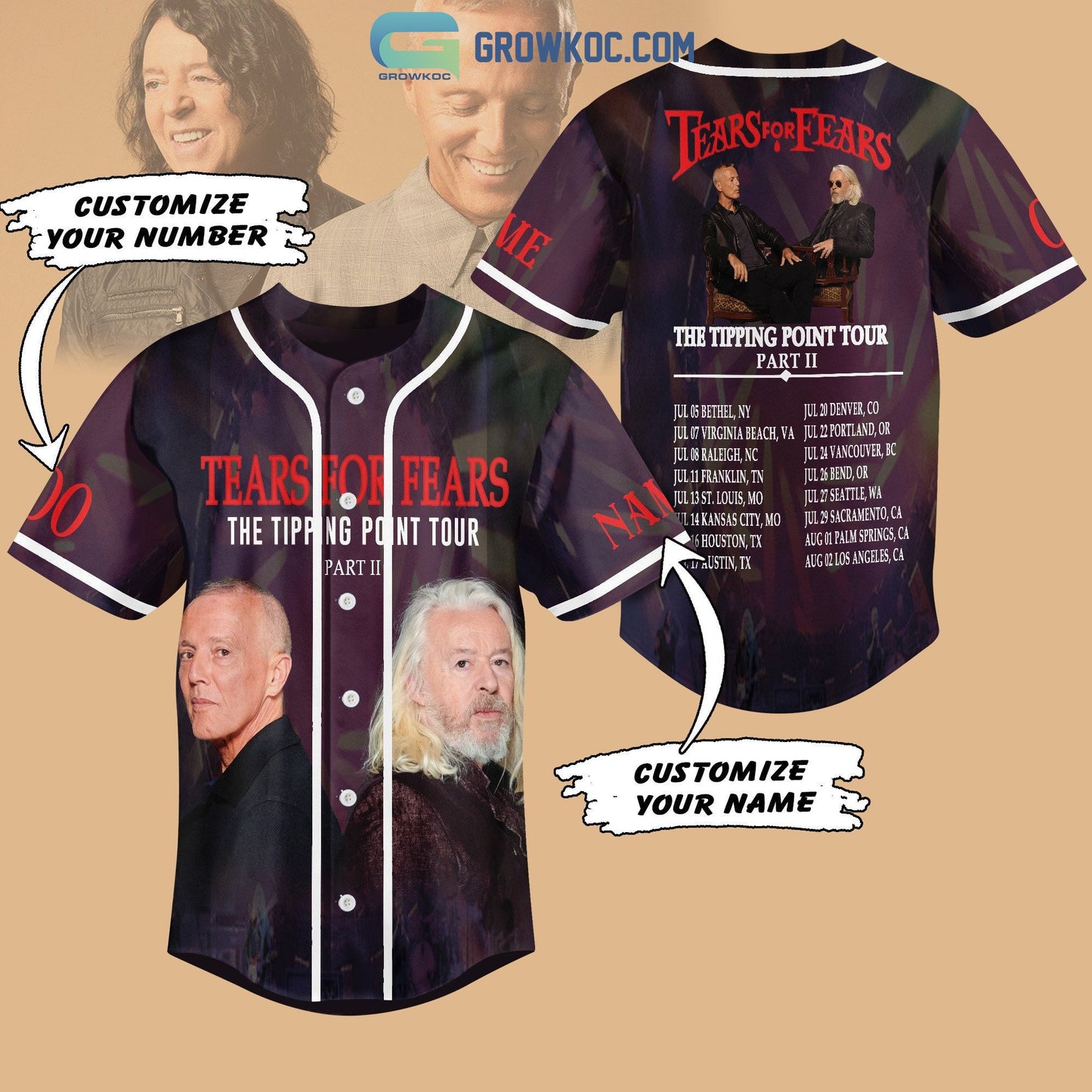 Tears For Fears The Tipping Point Tour Personalized Baseball Jersey baseball jersey product view 1