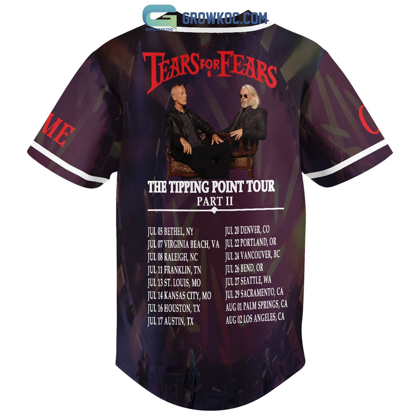Tears For Fears The Tipping Point Tour Personalized Baseball Jersey baseball jersey product view 3