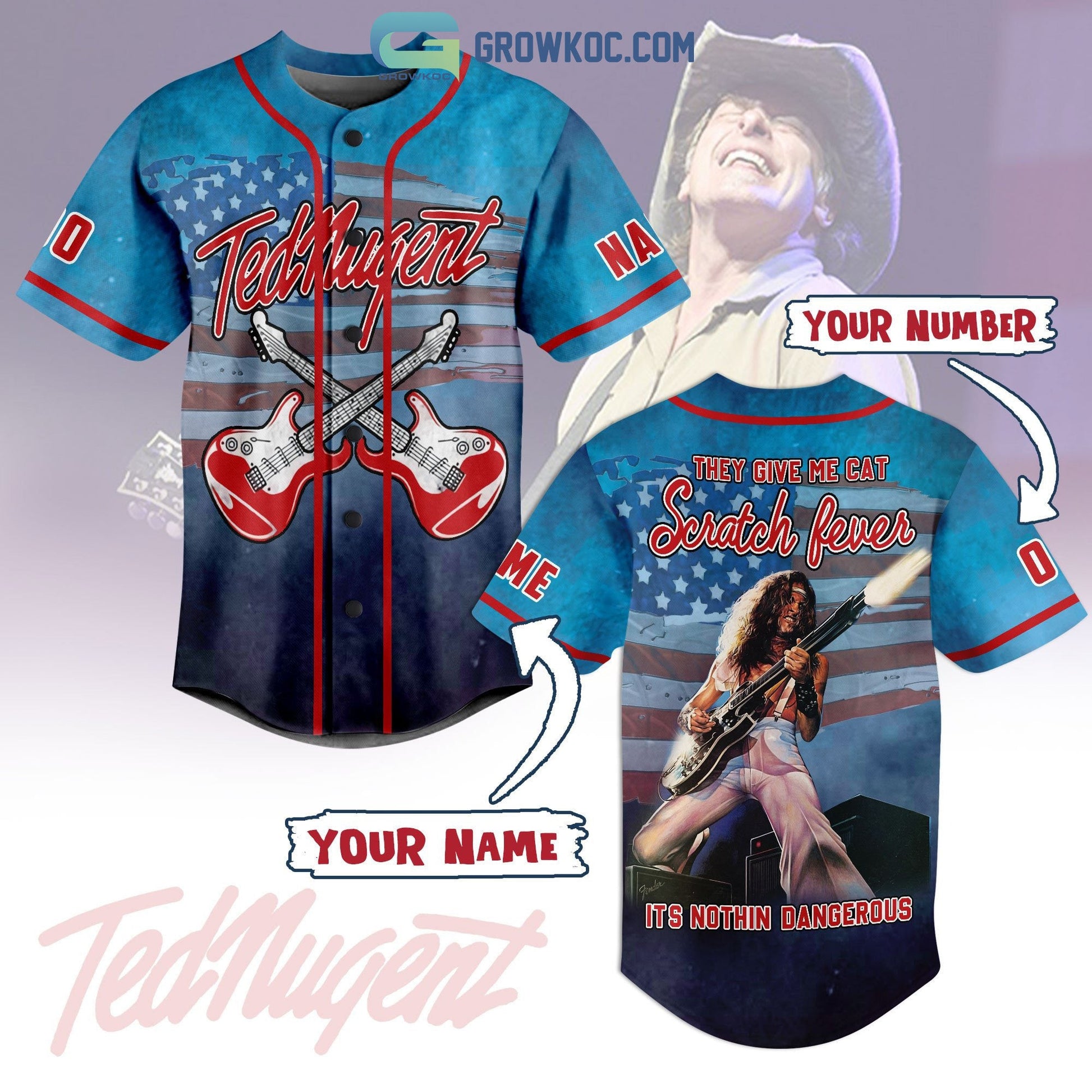 Ted Nugent They Give Me Cat Scratch Fever Its Nothin Dangerous Personalized Baseball Jersey baseball jersey product view 1