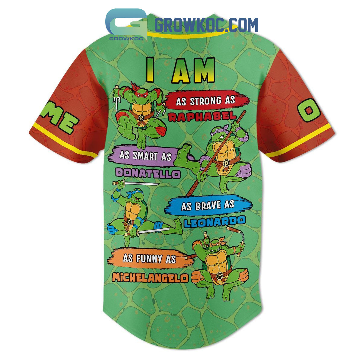 Teenage Mutan Ninja Turtles Strong Smart Brave Funny Personalized Baseball Jersey baseball jersey product view 2