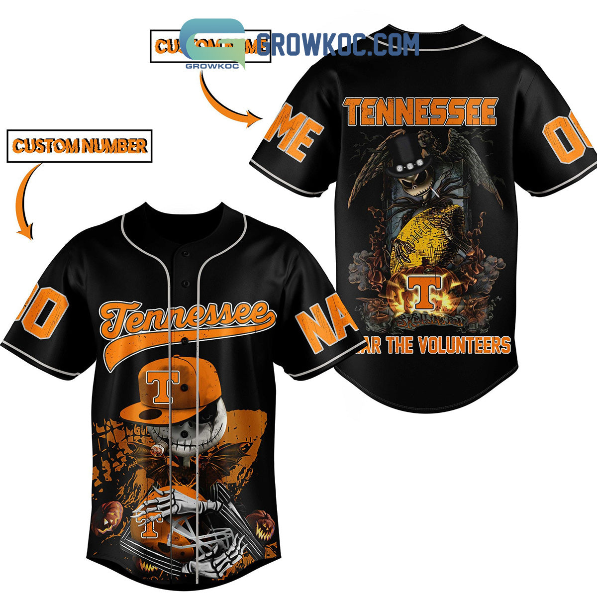 Tennessee Fear The Volunteers Jack Skellington Halloween Personalized Baseball Jersey baseball jersey product view 1