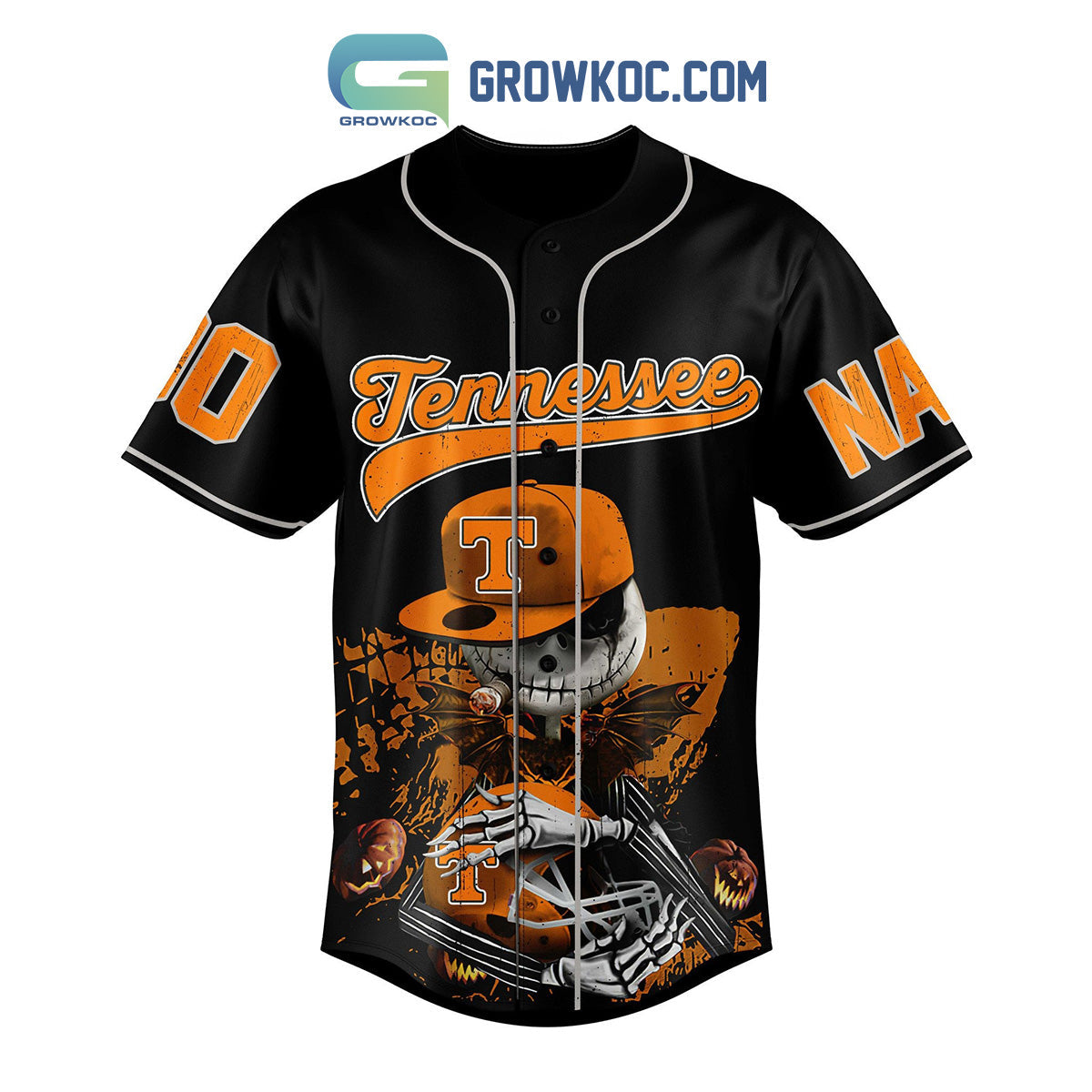 Tennessee Fear The Volunteers Jack Skellington Halloween Personalized Baseball Jersey baseball jersey product view 2