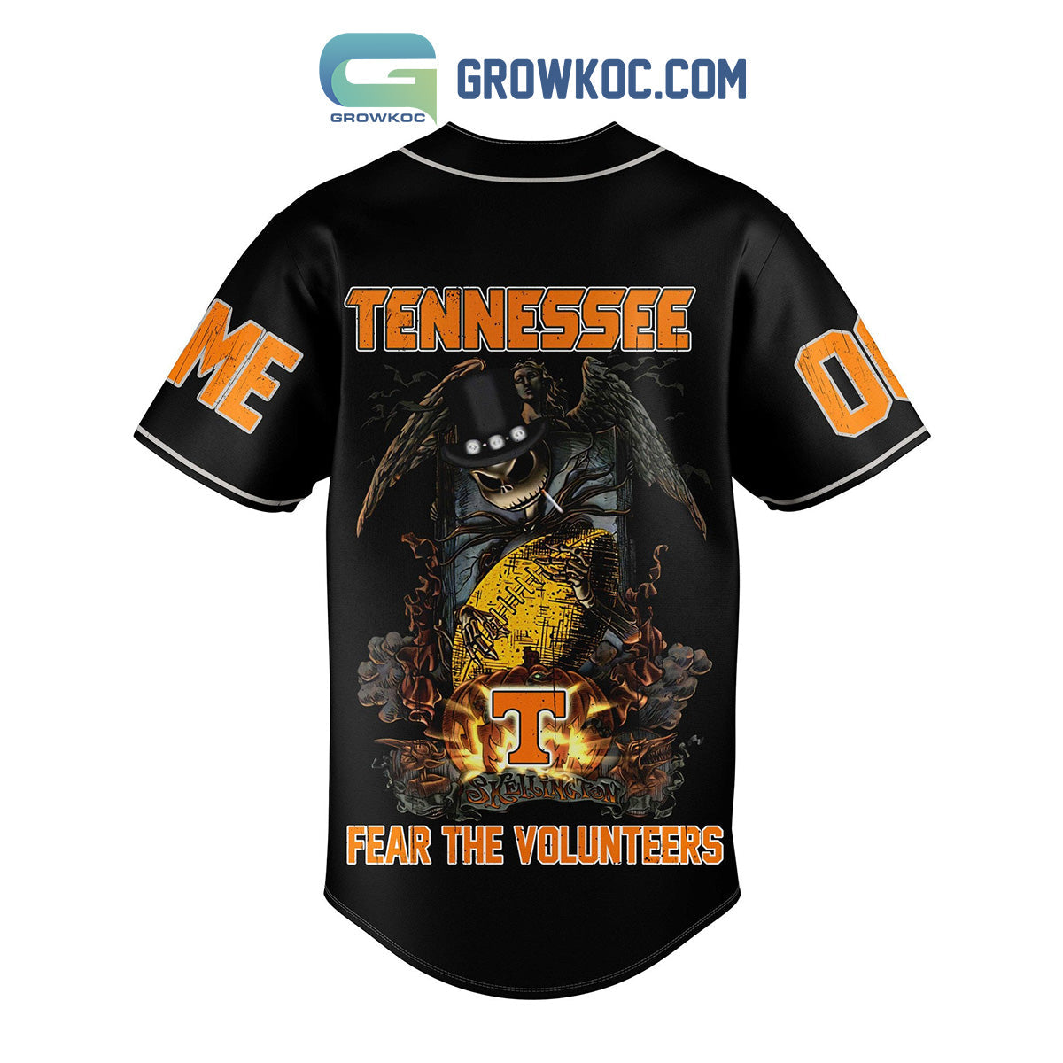 Tennessee Fear The Volunteers Jack Skellington Halloween Personalized Baseball Jersey baseball jersey product view 3