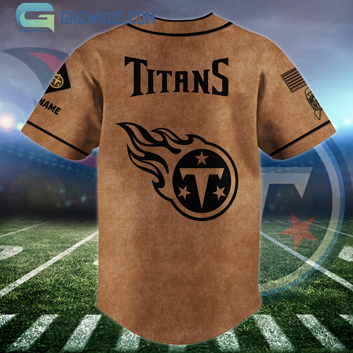 Tennessee Titans Brown American Flag Personalized Baseball Jersey baseball jersey product view 2