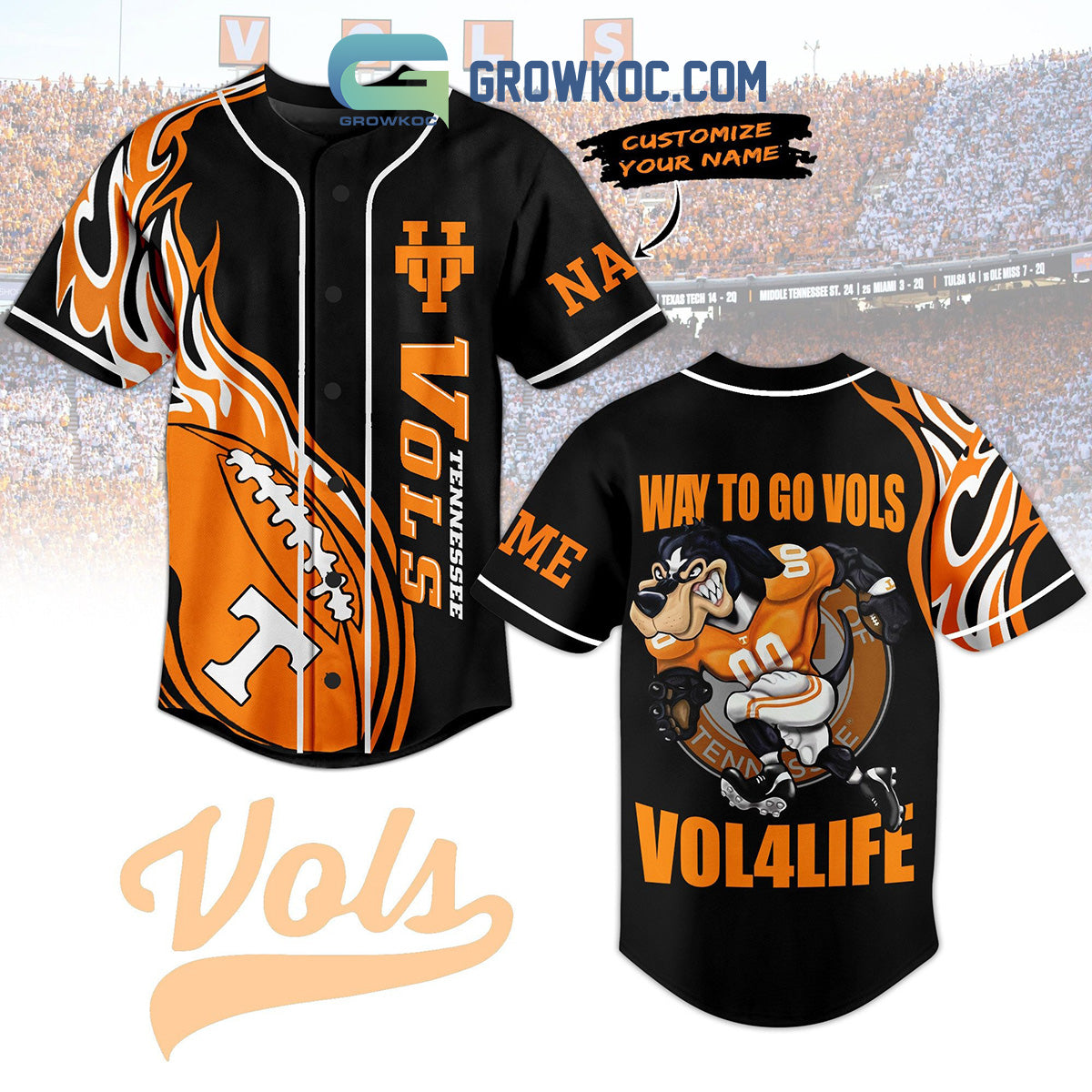 Tennessee Vols Way To Go Vols Vol For Life Personalized Baseball Jersey baseball jersey product view 1