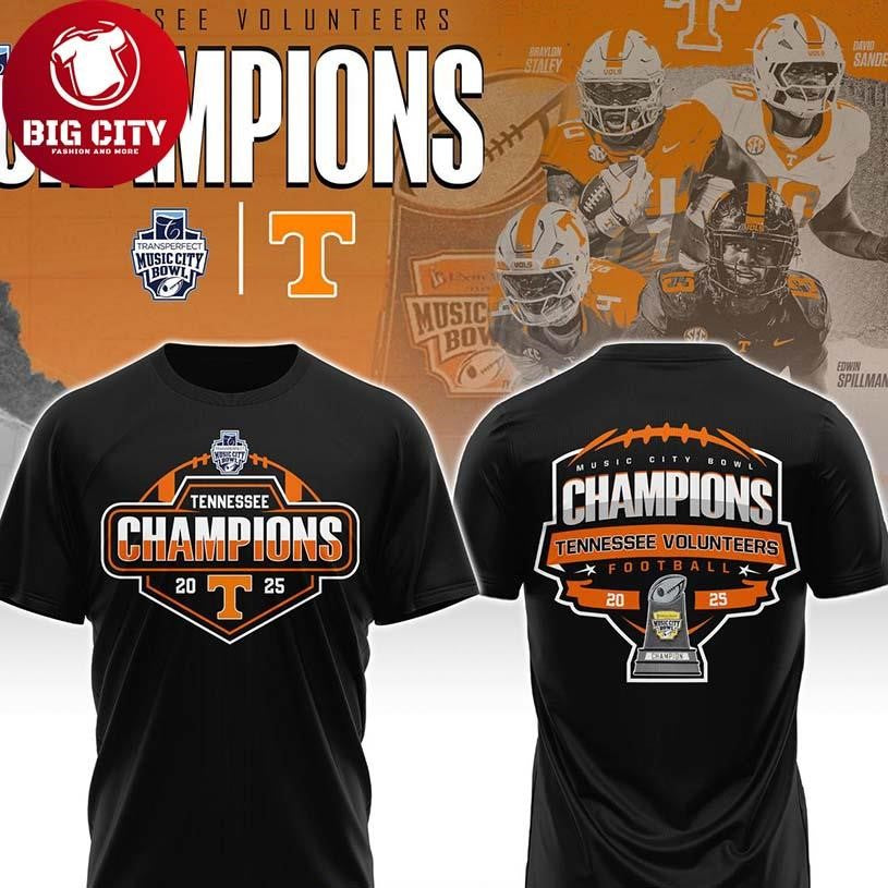 Tennessee Volunteers Music City Bowl Champions 2025 Two Sided Shirt Unisex T-shirt, Sweatshirt, Hoodie, Long Sleeve Tee - T-Shirt, Sweatshirt, Hoodie