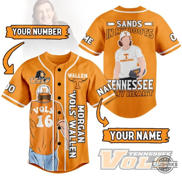 Tennessee Volunteers Personalized Morgan Wallen Baseball Jersey Tennessee Vols In My Heart Sands In My Boots Shirts baseball jersey product view 1