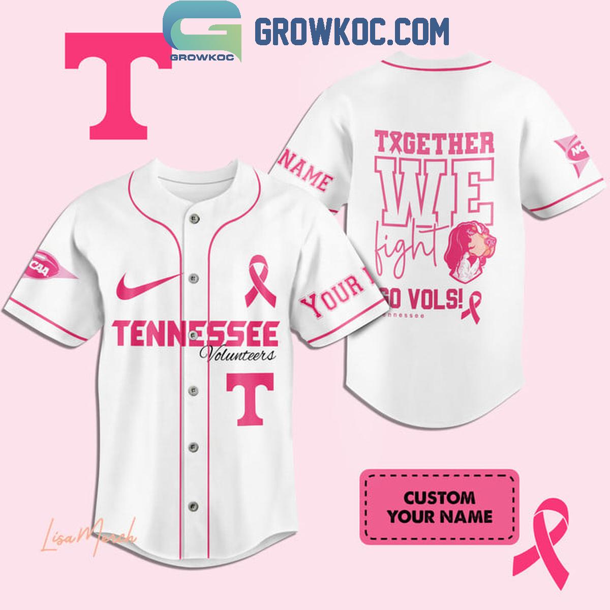 Tennessee Volunteers Together We Fight Breast Cancer Personalized Baseball Jersey baseball jersey product view 1