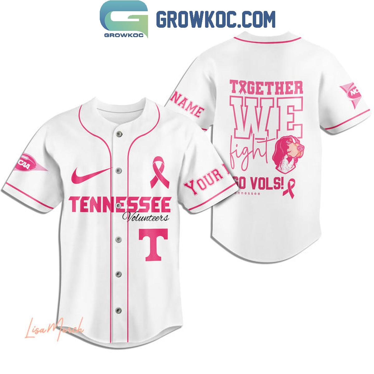 Tennessee Volunteers Together We Fight Breast Cancer Personalized Baseball Jersey baseball jersey product view 2