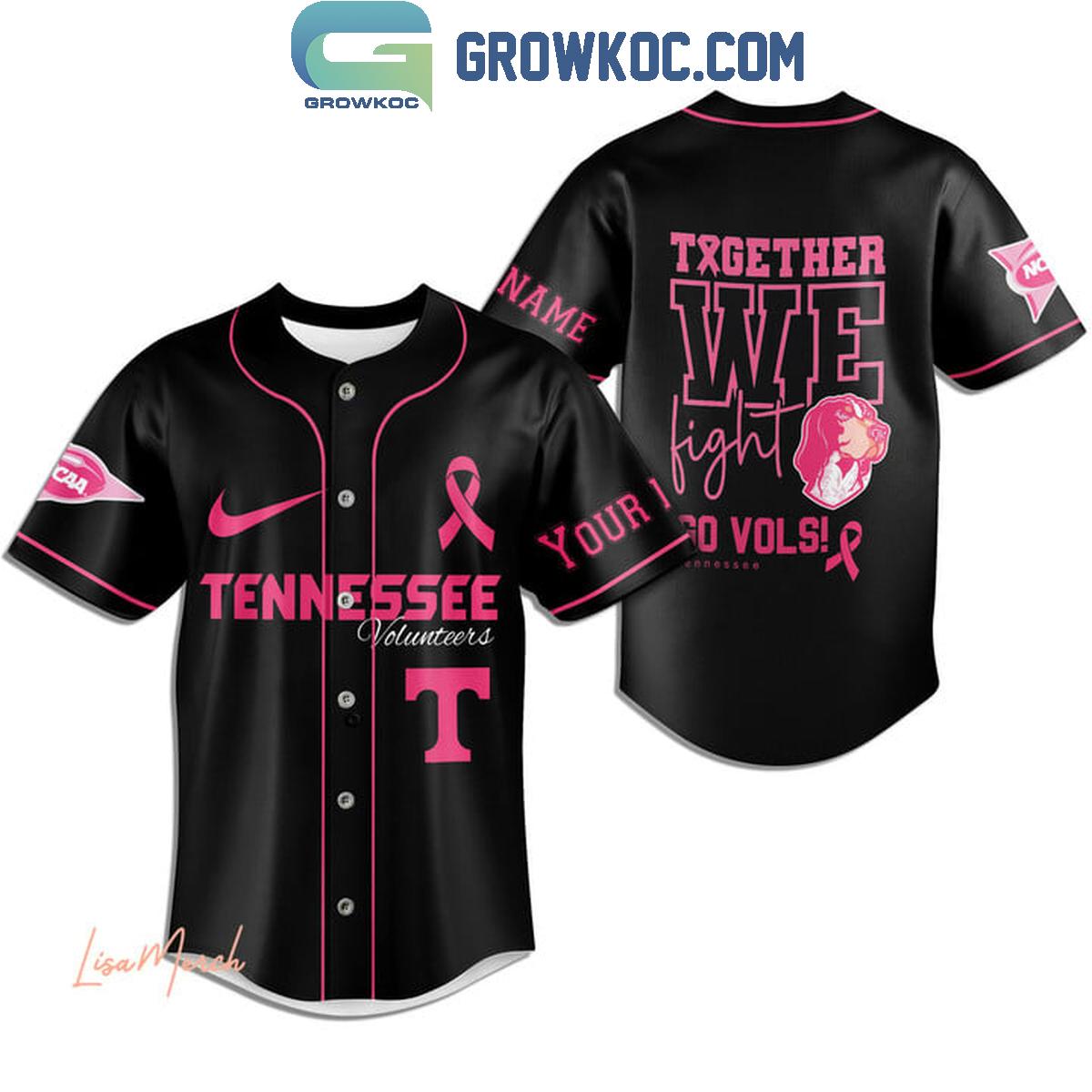 Tennessee Volunteers Together We Fight Breast Cancer Personalized Baseball Jersey baseball jersey product view 3
