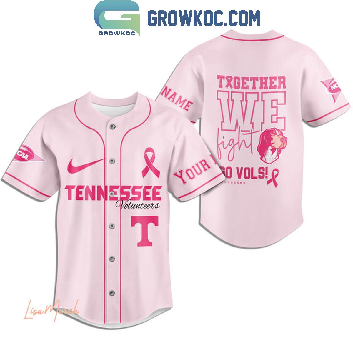 Tennessee Volunteers Together We Fight Breast Cancer Personalized Baseball Jersey baseball jersey product view 4