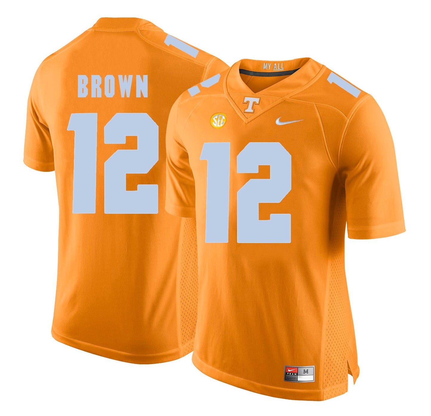 Tennessee BROWN 12 Orange College Football Jersey football jersey product view 1