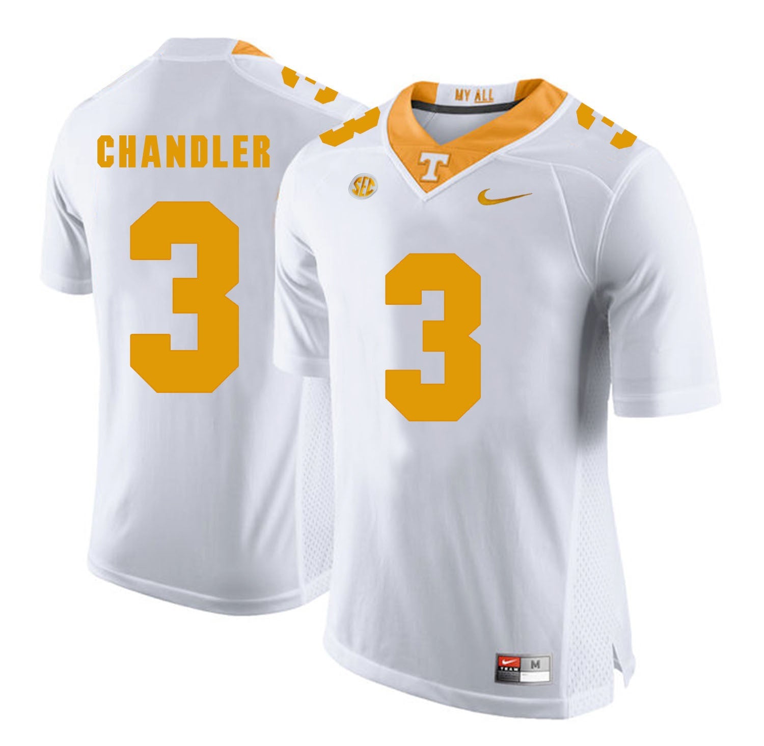 Tennessee CHANDLER 3 White College Football Jersey football jersey product view 1