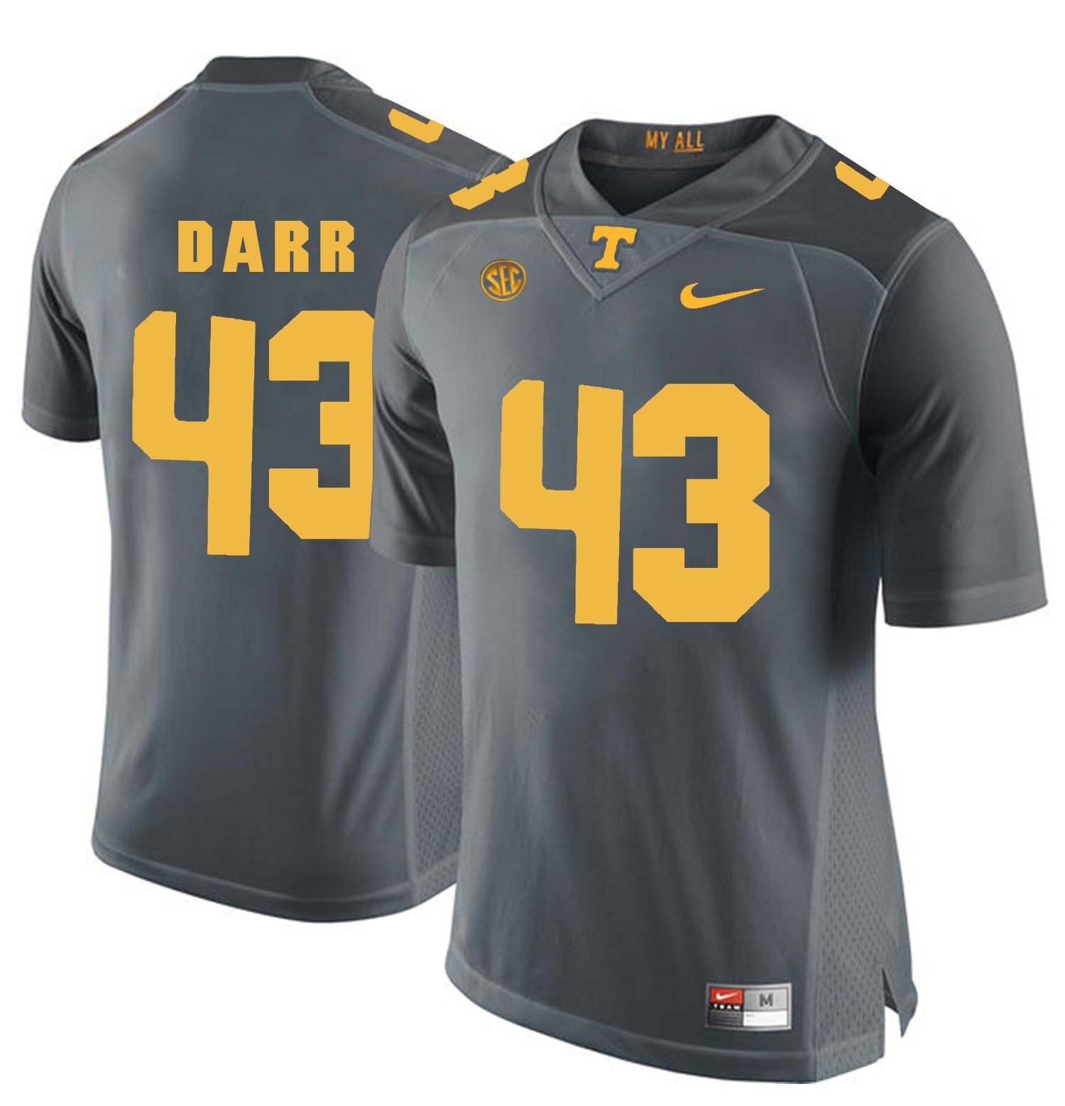 Tennessee Darr 43 Grey College Football Jersey football jersey product view 1