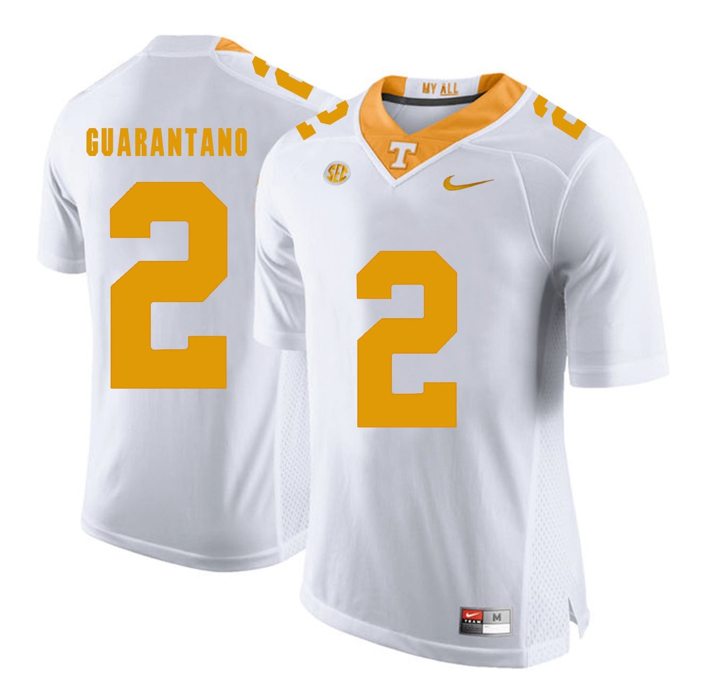 Tennessee GUARANTANO 2 White College Football Jersey football jersey product view 1