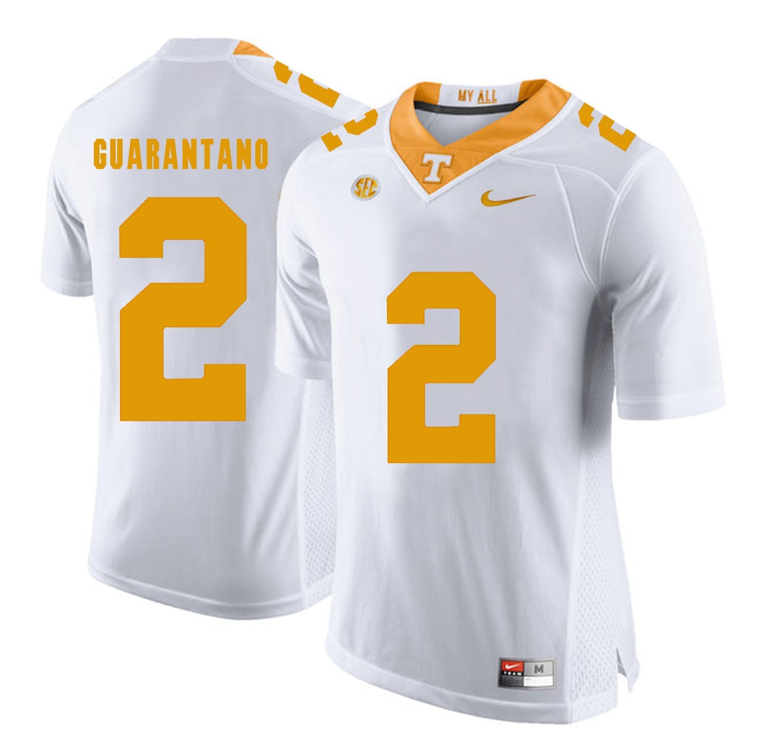 Tennessee GUARANTANO 2 White College Football Jersey football jersey product view 1
