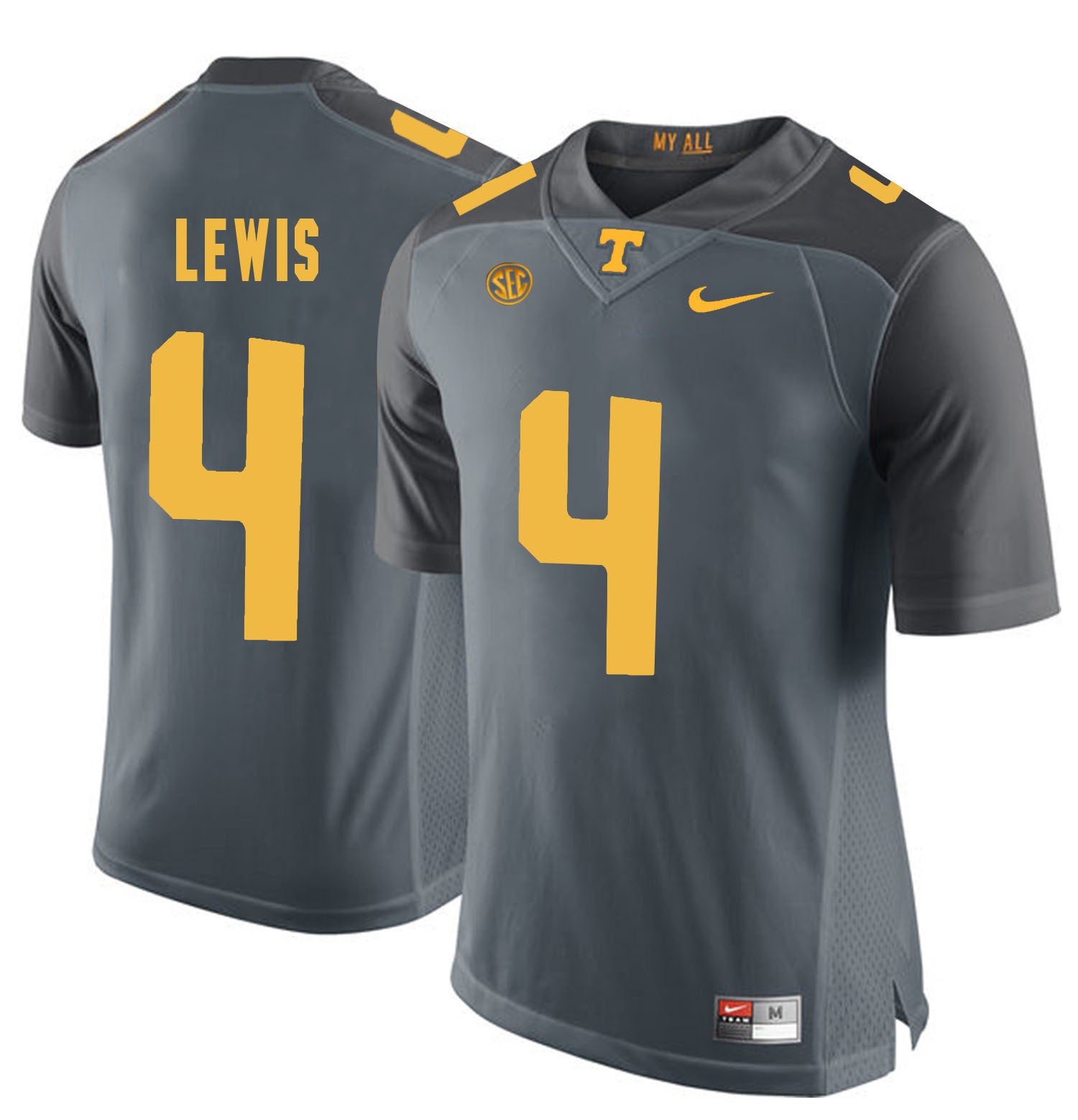 Tennessee Lewis 4 Grey College Football Jersey football jersey product view 1