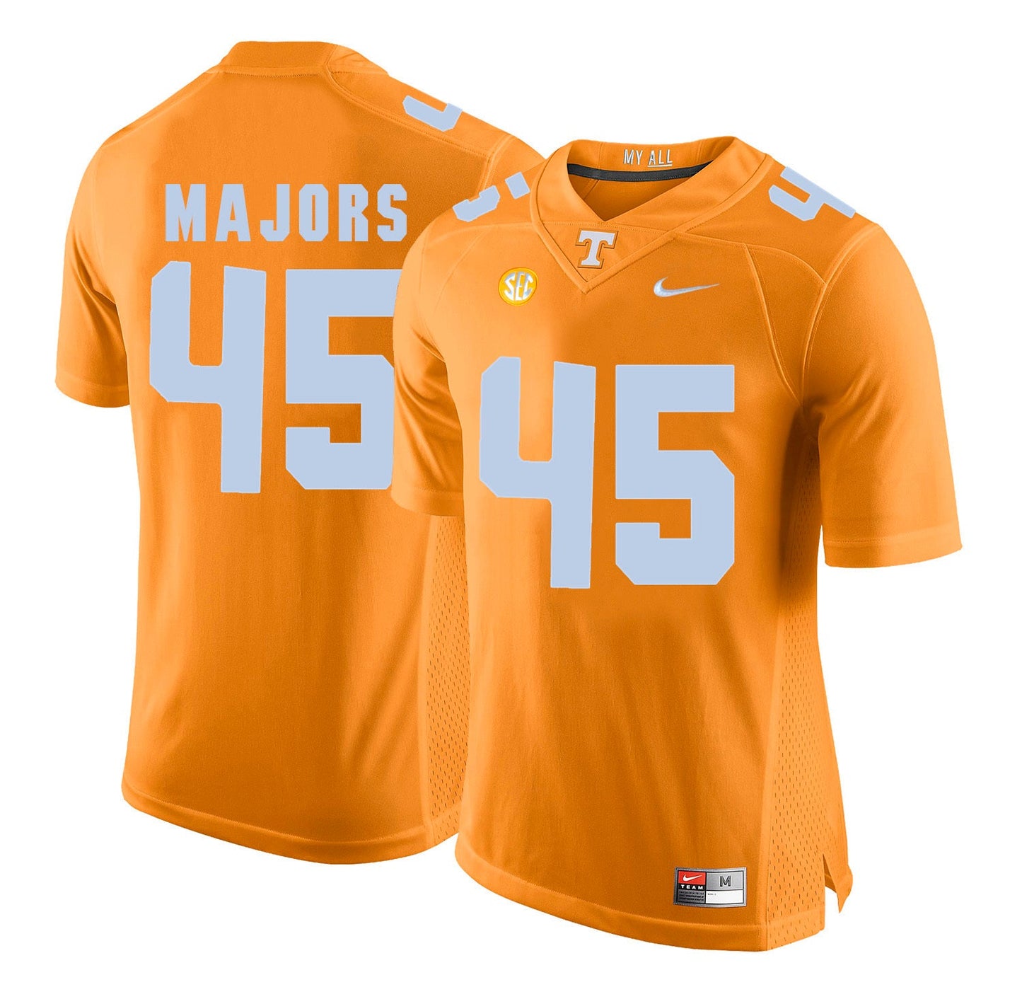 Tennessee MAJORS 45 Orange College Football Jersey football jersey product view 1