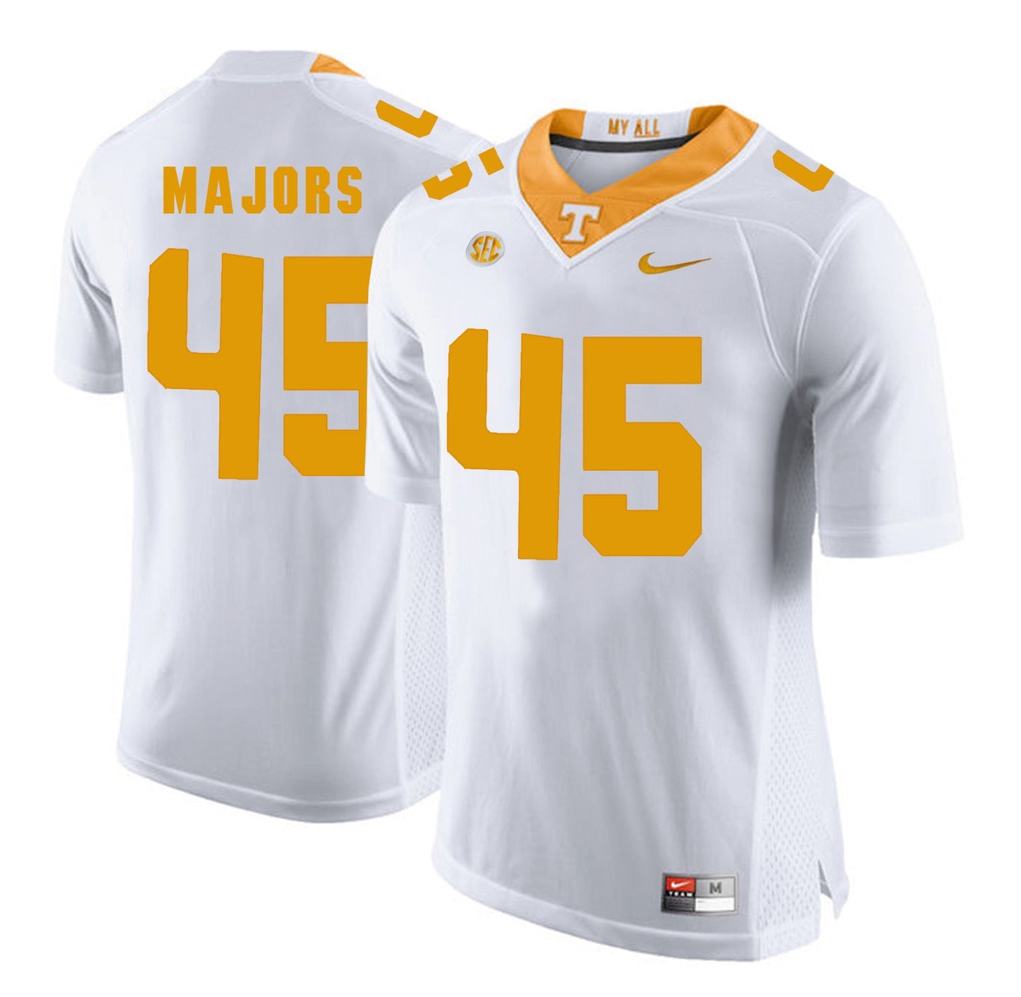 Tennessee MAJORS 45 White College Football Jersey football jersey product view 1