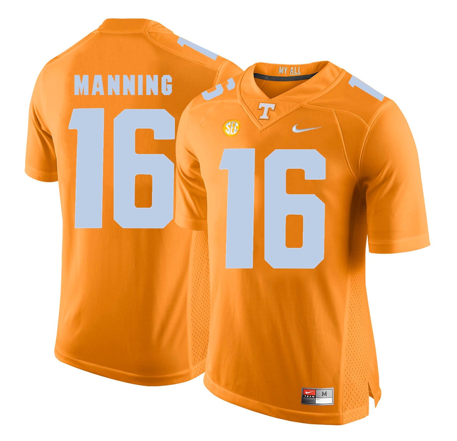 Tennessee MANNING 16 Orange College Football Jersey football jersey product view 1