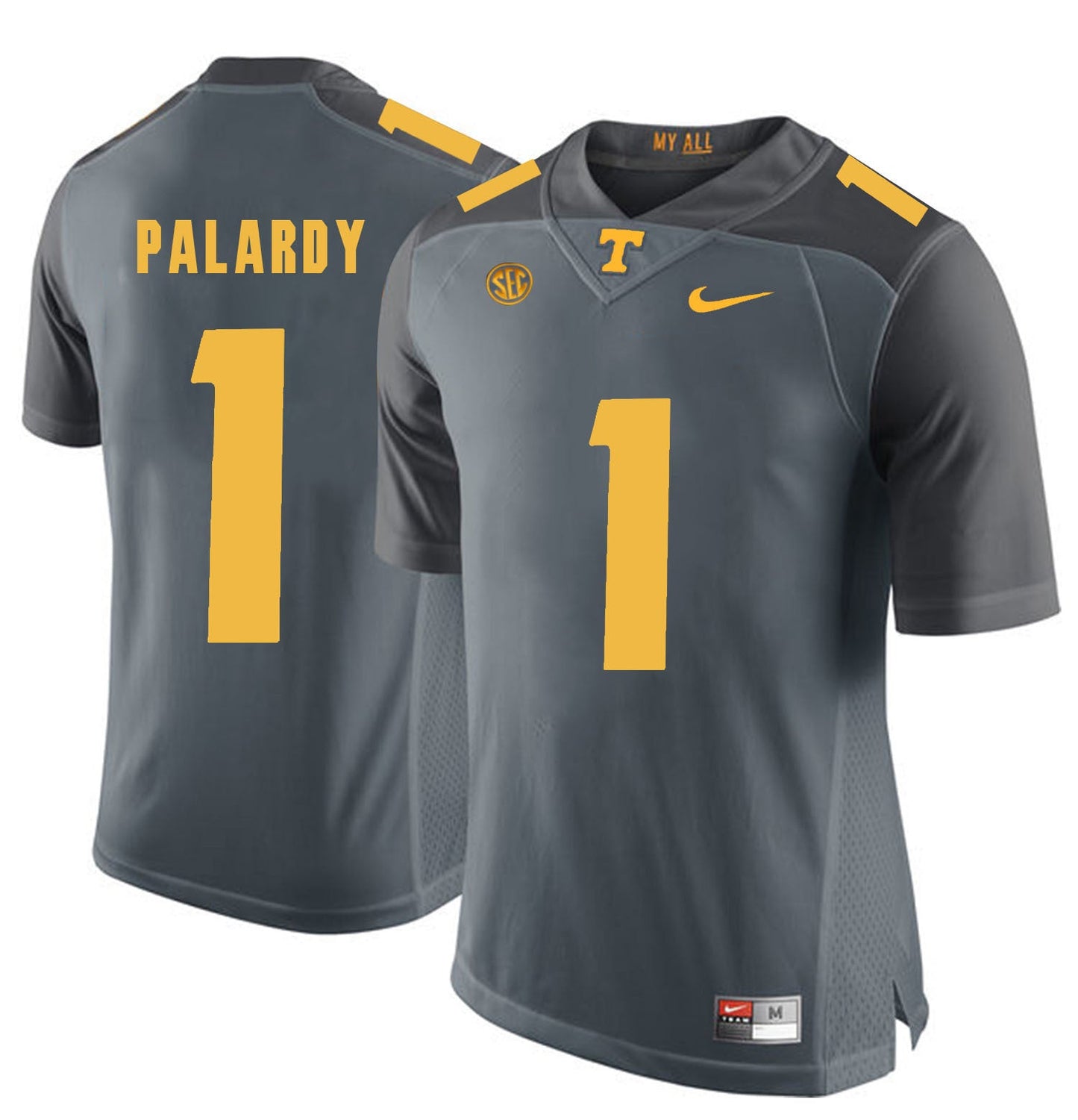 Tennessee Palardy 1 Grey College Football Jersey football jersey product view 1