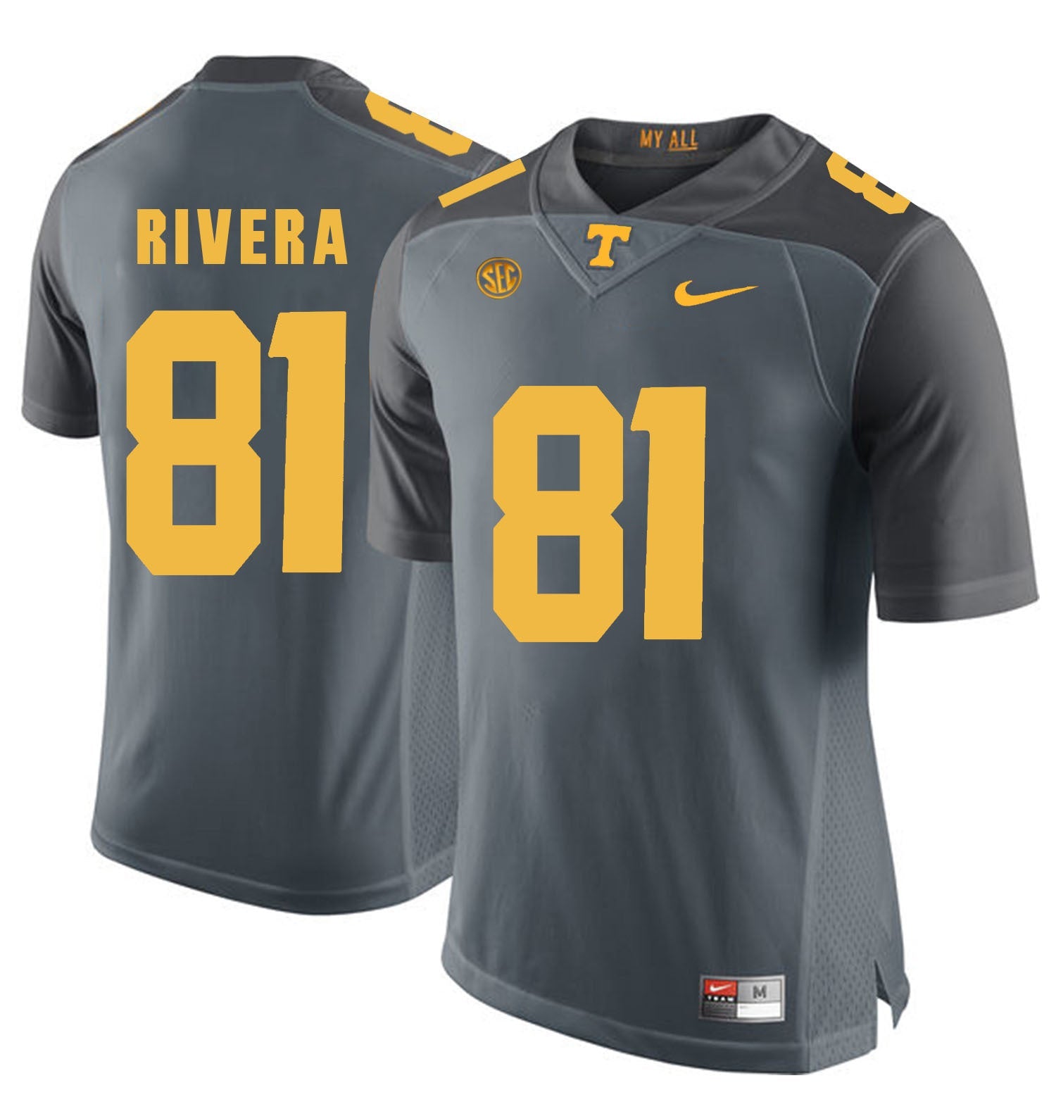 Tennessee RIVERA 81 Grey College Football Jersey football jersey product view 1