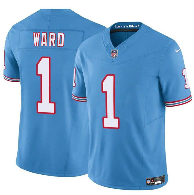 Tennessee Titans #1 Cameron Ward Blue 2025 Draft F.U.S.E. Throwback Vapor Football Jersey football jersey product view 1