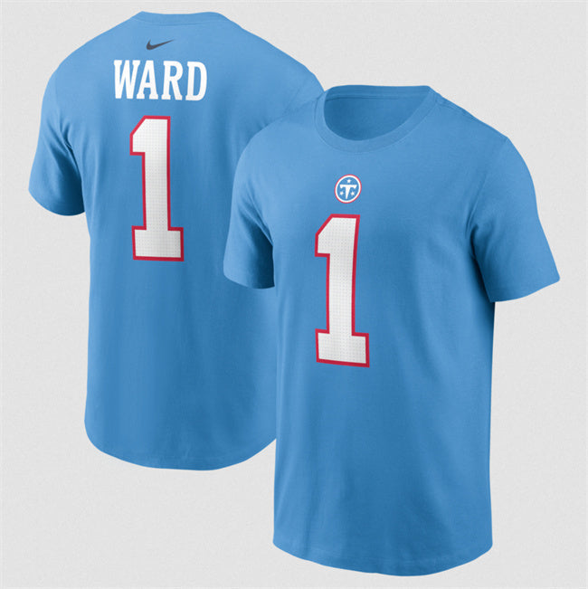 Tennessee Titans #1 Cameron Ward Light Blue Name & Number T-Shirt Style 2 Football Jersey football jersey product view 1