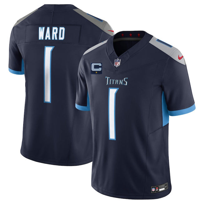 Tennessee Titans #1 Cameron Ward Navy 2025 F.U.S.E. With 1-Star C Patch Football Jersey football jersey product view 1