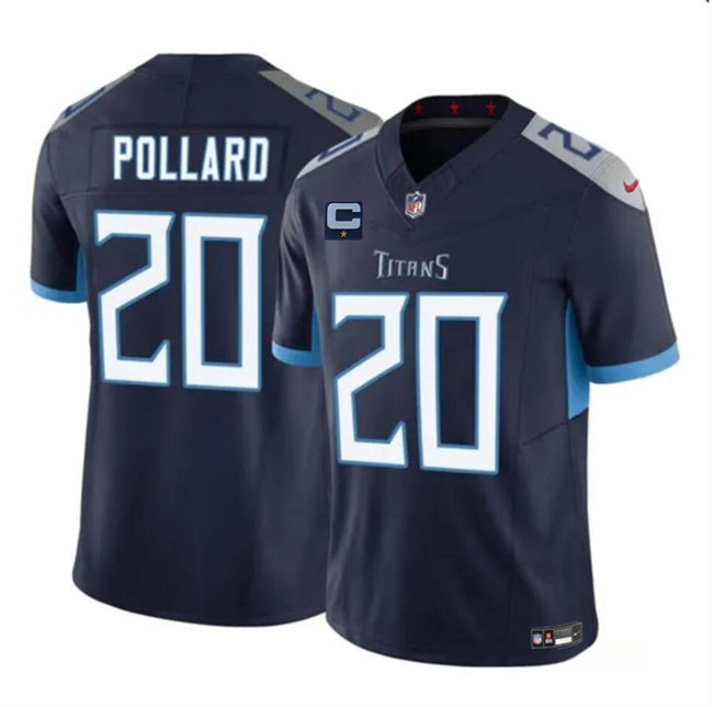 Tennessee Titans #20 Tony Pollard Navy 2025 F.U.S.E. With 1-Star C Patch Vapor Limited Football Jersey football jersey product view 1