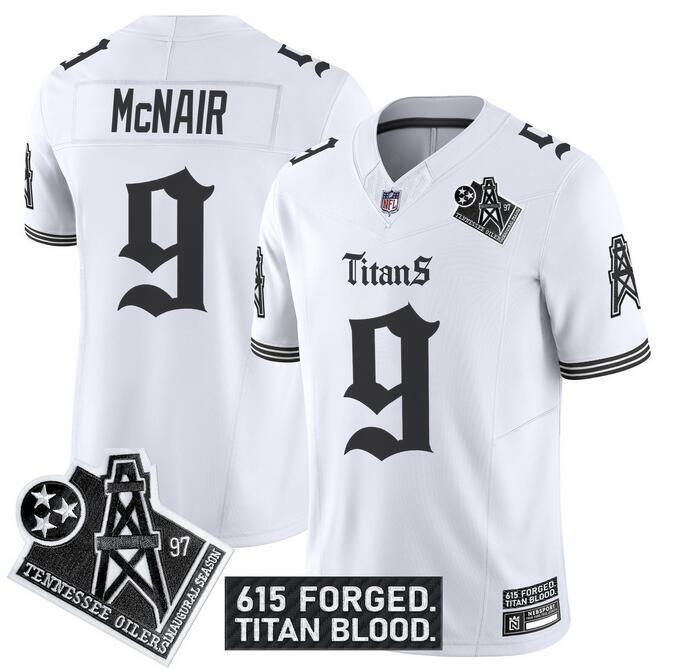 Tennessee Titans #9 Steve McNair White F.U.S.E. 'Titan Gothic Shadows Drop' Vapor Football Jersey football jersey product view 1