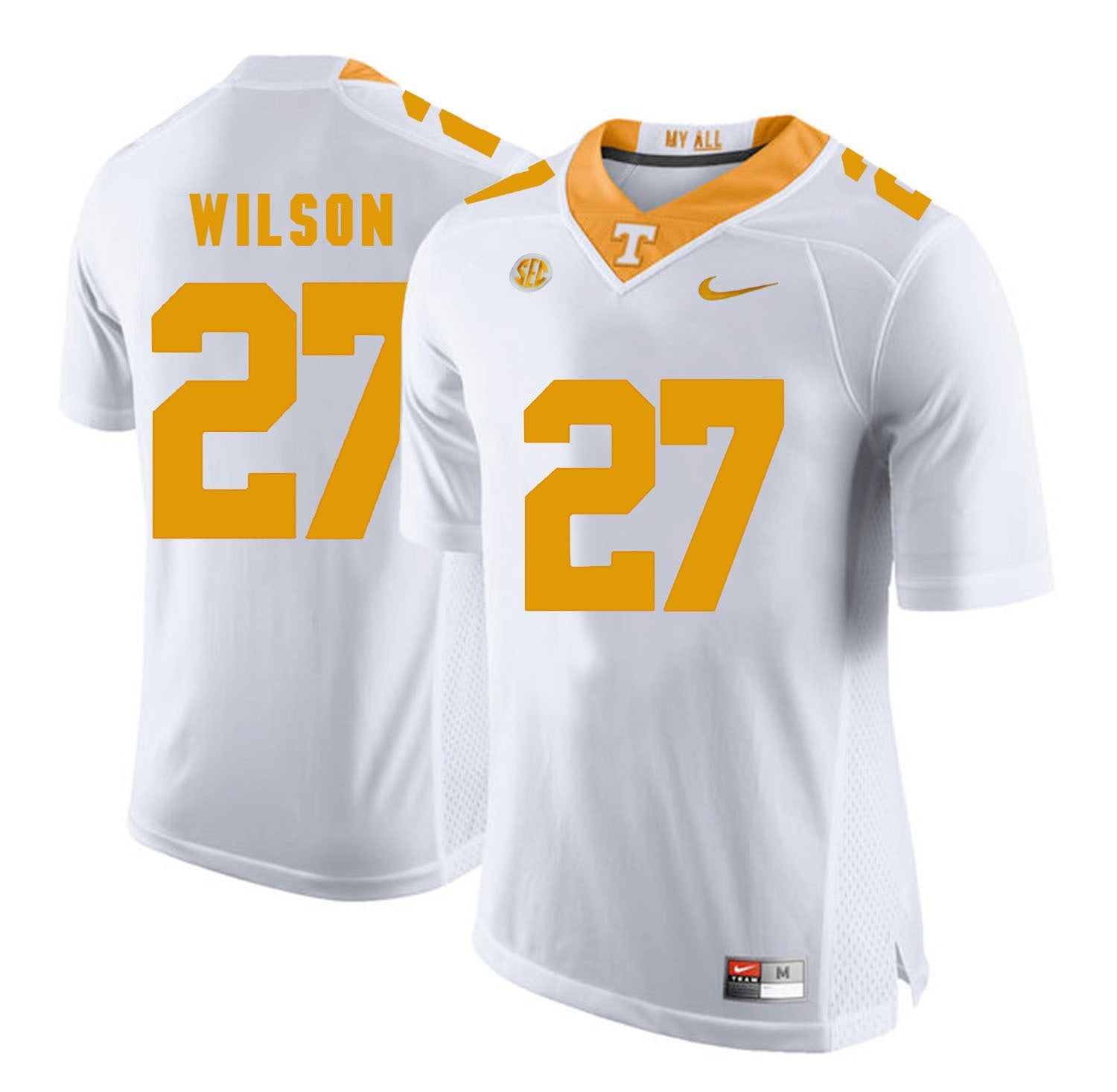 Tennessee WILSON 27 White College Football Jersey football jersey product view 1