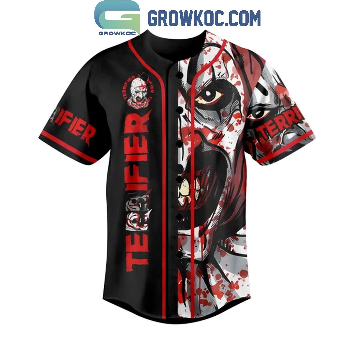 Terrifier 3 Art The Clown Bloody Christmas Baseball Jersey baseball jersey product view 2