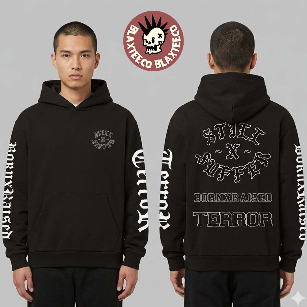 Terror X Born X Raised North America 2026 Still Suffer Tour Merch Logo Black Hoodie Unisex T-shirt, Sweatshirt, Hoodie, Long Sleeve Tee - T-Shirt, Sweatshirt, Hoodie