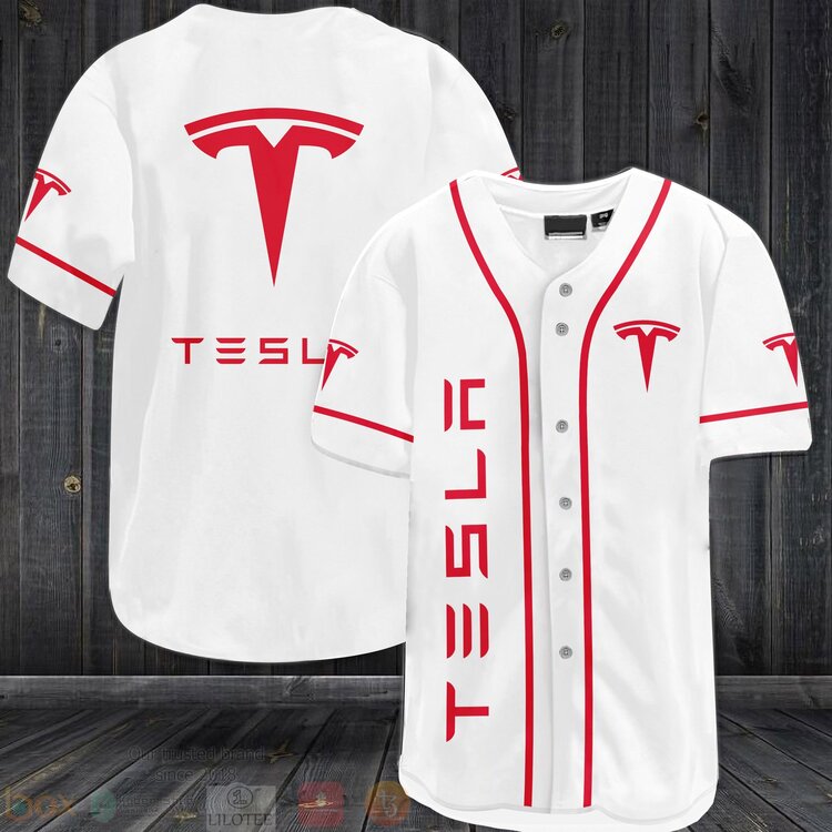 FASHION Tesla Motors Baseball Jerseys Botton Shirt baseball jersey product view 1