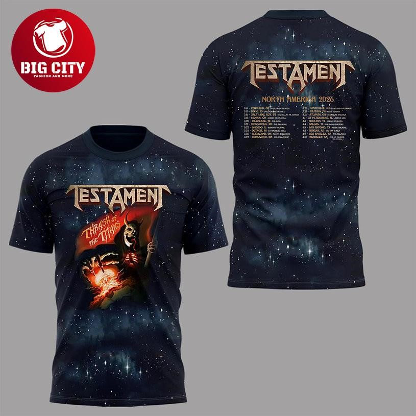 Testament Over Kill Destruction North America 2026 Tour Two Sided Shirt Unisex T-shirt, Sweatshirt, Hoodie, Long Sleeve Tee - T-Shirt, Sweatshirt, Hoodie