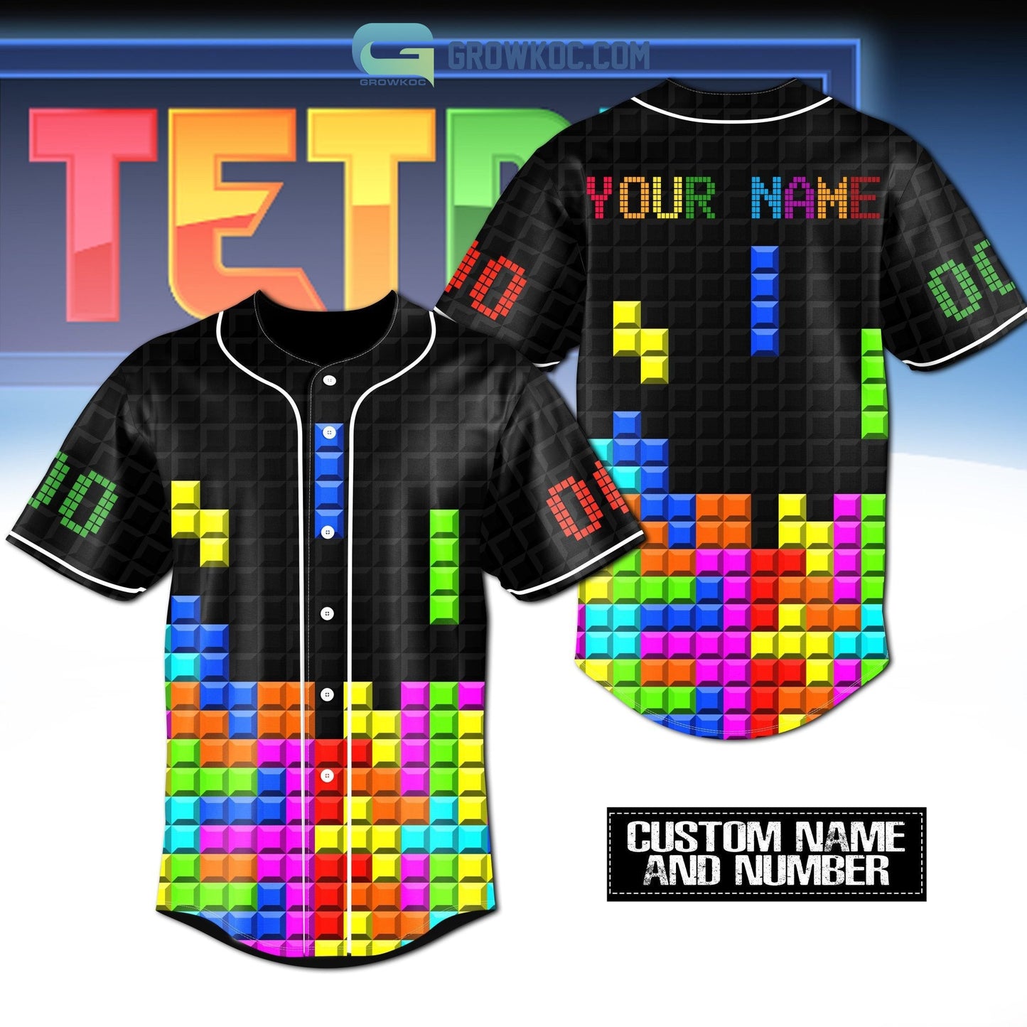Tetris Game Personalized Baseball Jersey baseball jersey product view 1