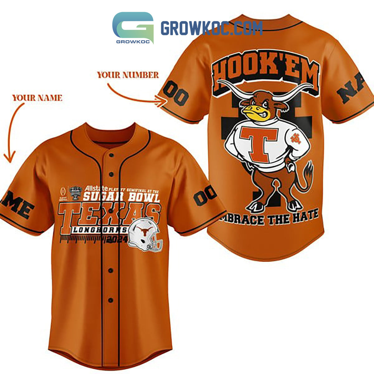 Texas Longhorns Embrace The Hate Personalized Baseball Jersey baseball jersey product view 1
