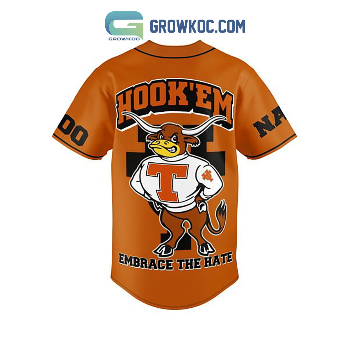 Texas Longhorns Embrace The Hate Personalized Baseball Jersey baseball jersey product view 3